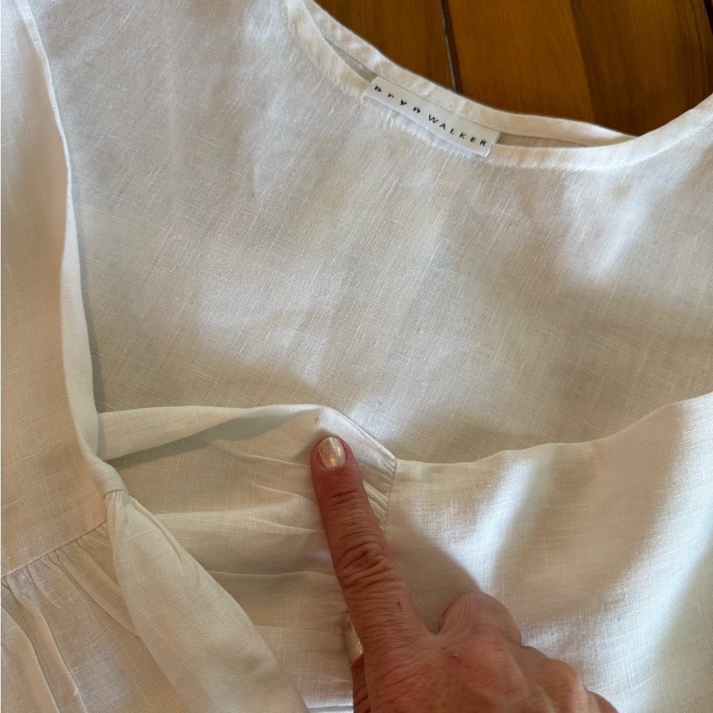 Bryn Walker Linen Round Neck Ruffle 3/4 Bell Sleeve Tunic Top‎ White M 12/14 - Picture 15 of 15